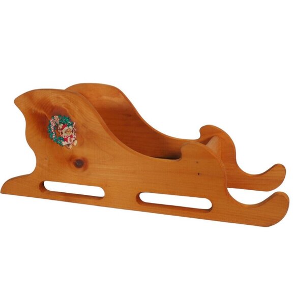 Vintage Wooden Santa Sled With Decals Natural Farmhouse MCM Large Arrangemets - Picture 1 of 9